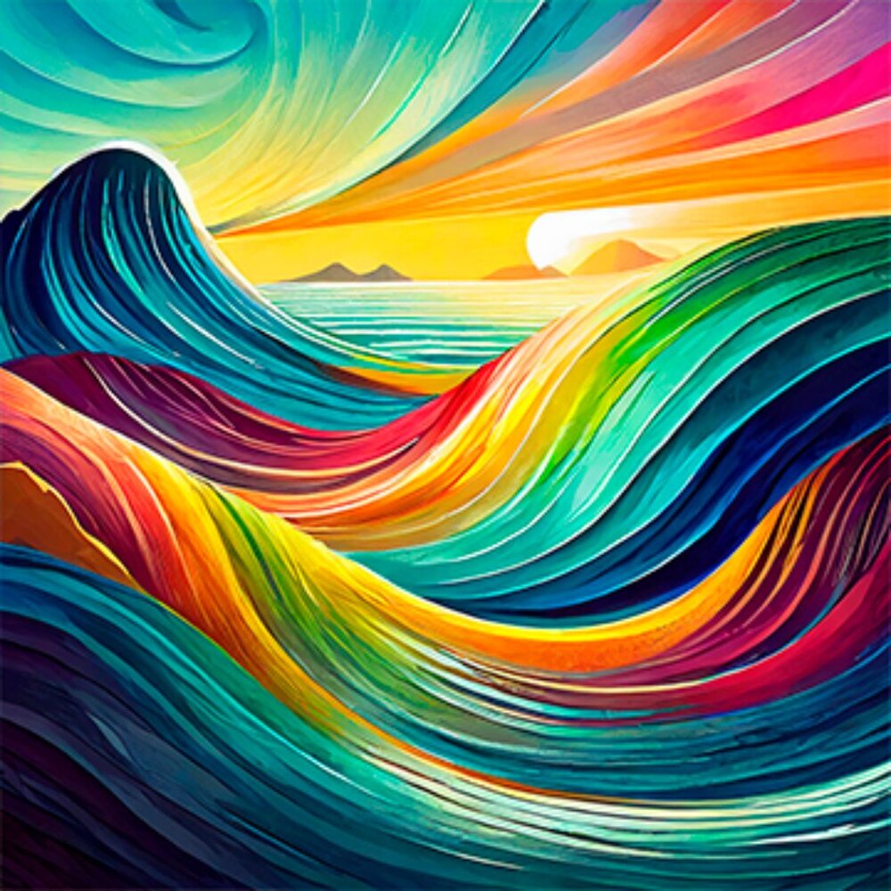 NWOT Set of 4 Custom designed Waves/Sunset Abstract Coasters